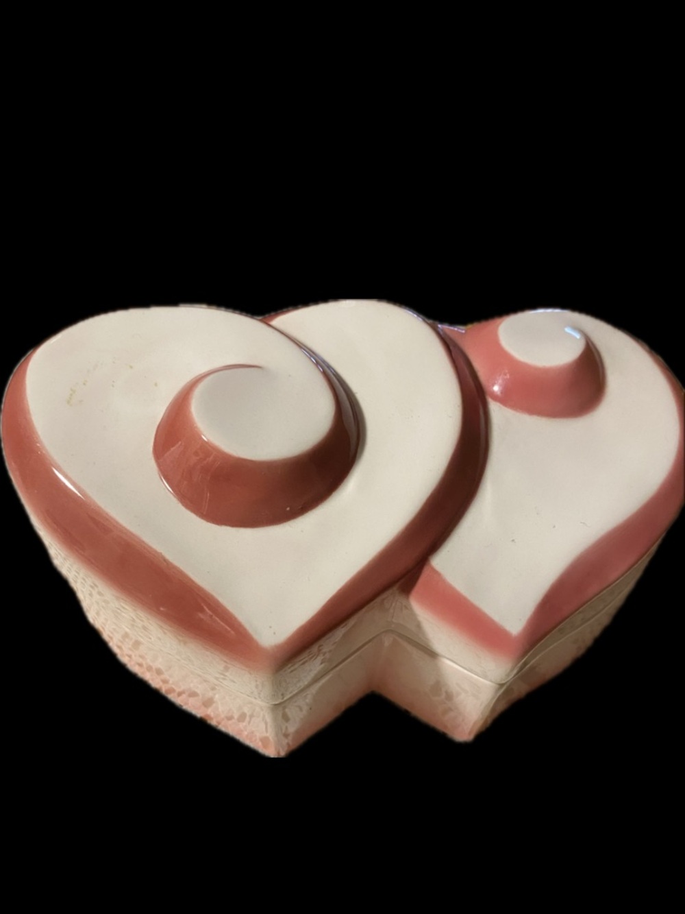 Heart-Shaped Ceramic Trinket Box - Pink and White
